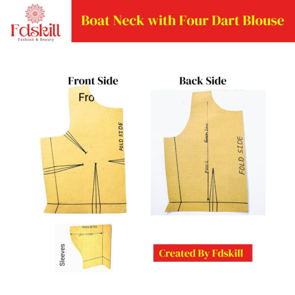 Boat Neck with Four Dart | Choli-cut | Four Dart Front Open | Madhubala | Prices Cut with Belt | Princess Cut  Set of 6 Blouse Pattern - Image 7
