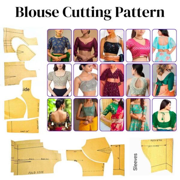 Boat Neck with Four Dart | Choli-cut | Four Dart Front Open | Madhubala | Prices Cut with Belt | Princess Cut  Set of 6 Blouse Pattern